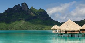 Overwater Bungalow at St. Regis Bora Bora with view of Mt. Otemanu